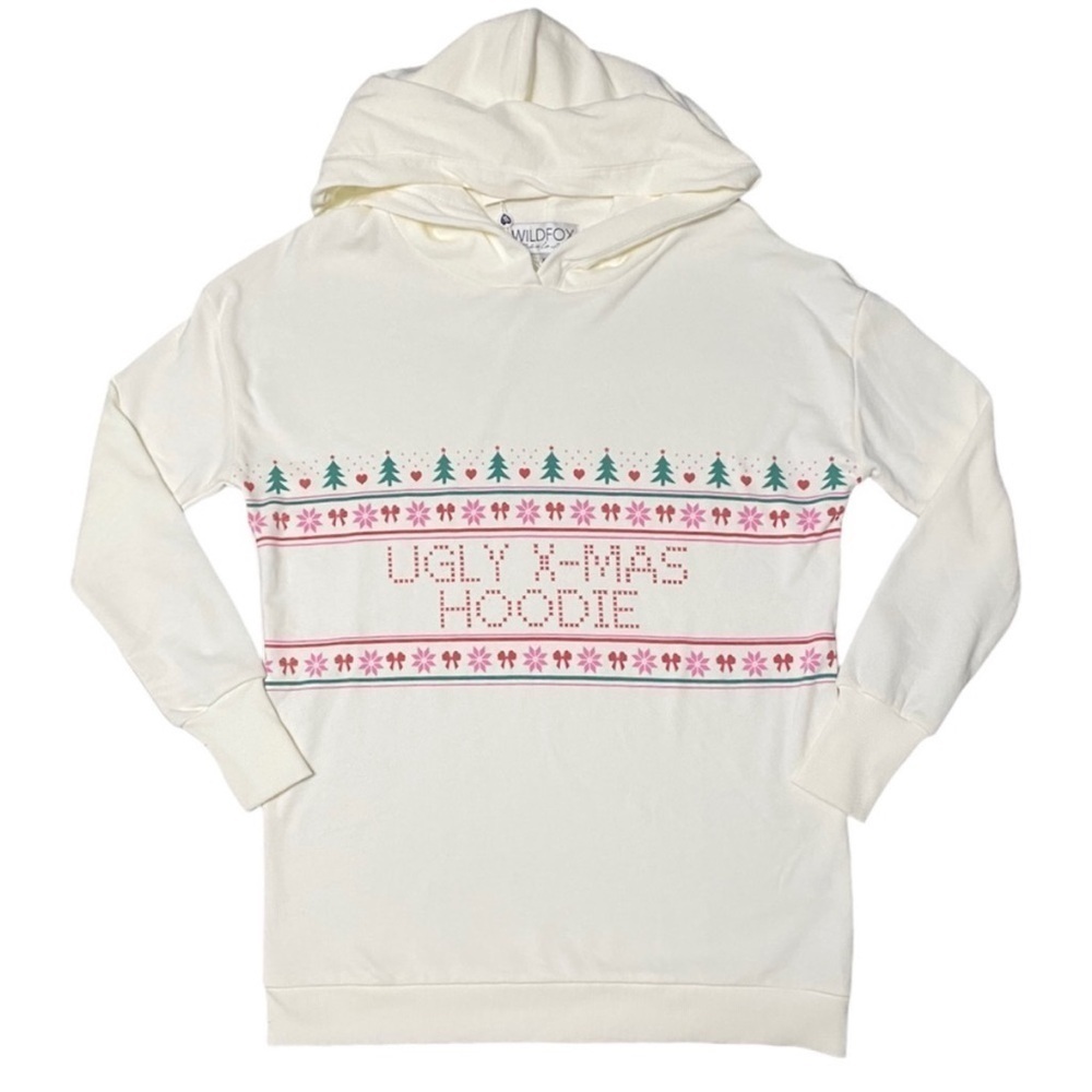 Wildfox | NWT Cream Ugly X-Mas Rebel Oversized Roadtrip Sweater Graphic Hoodie M